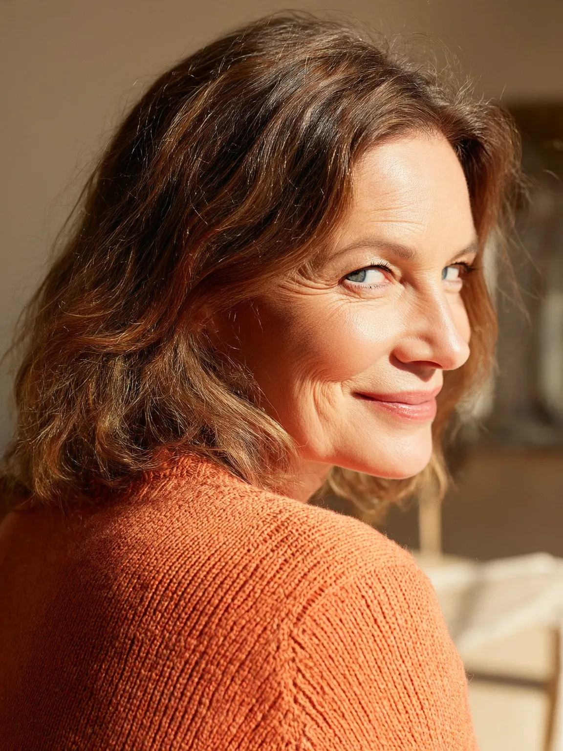 Shoulder-Length Wavy Layers with Rich Chestnut Shine